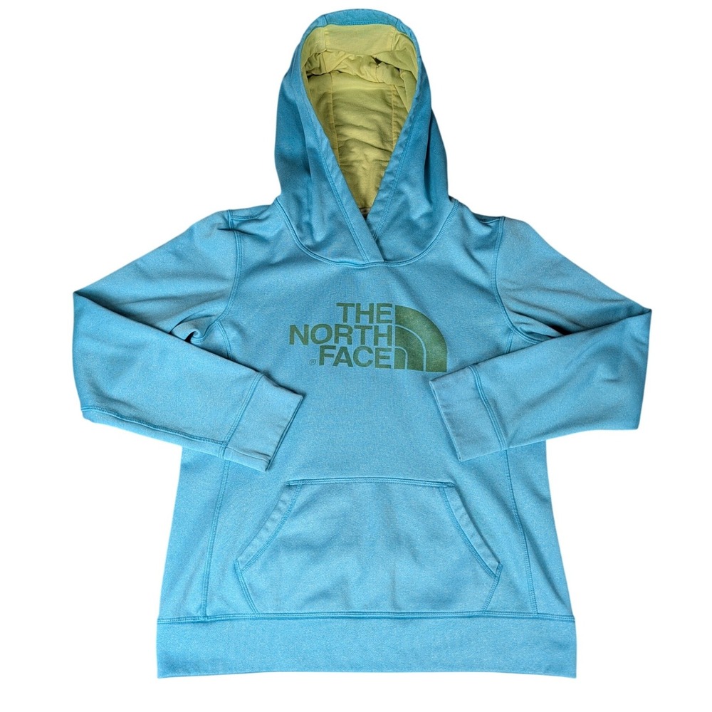 The North Face Womens Light Blue‎ Pullover Fleece Hoodie Logo Sweatshirt Medium